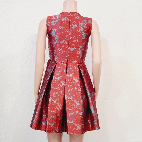 B.b. Dakota Fit and Flare Red & Turquoise Brocade Sleeveless Dress Size 4 - Picture 8 of 14